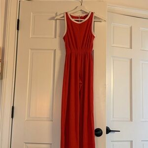 Zara Girls Red Sleeveless Ribbed One-Piece with White Trim ♻️🪩